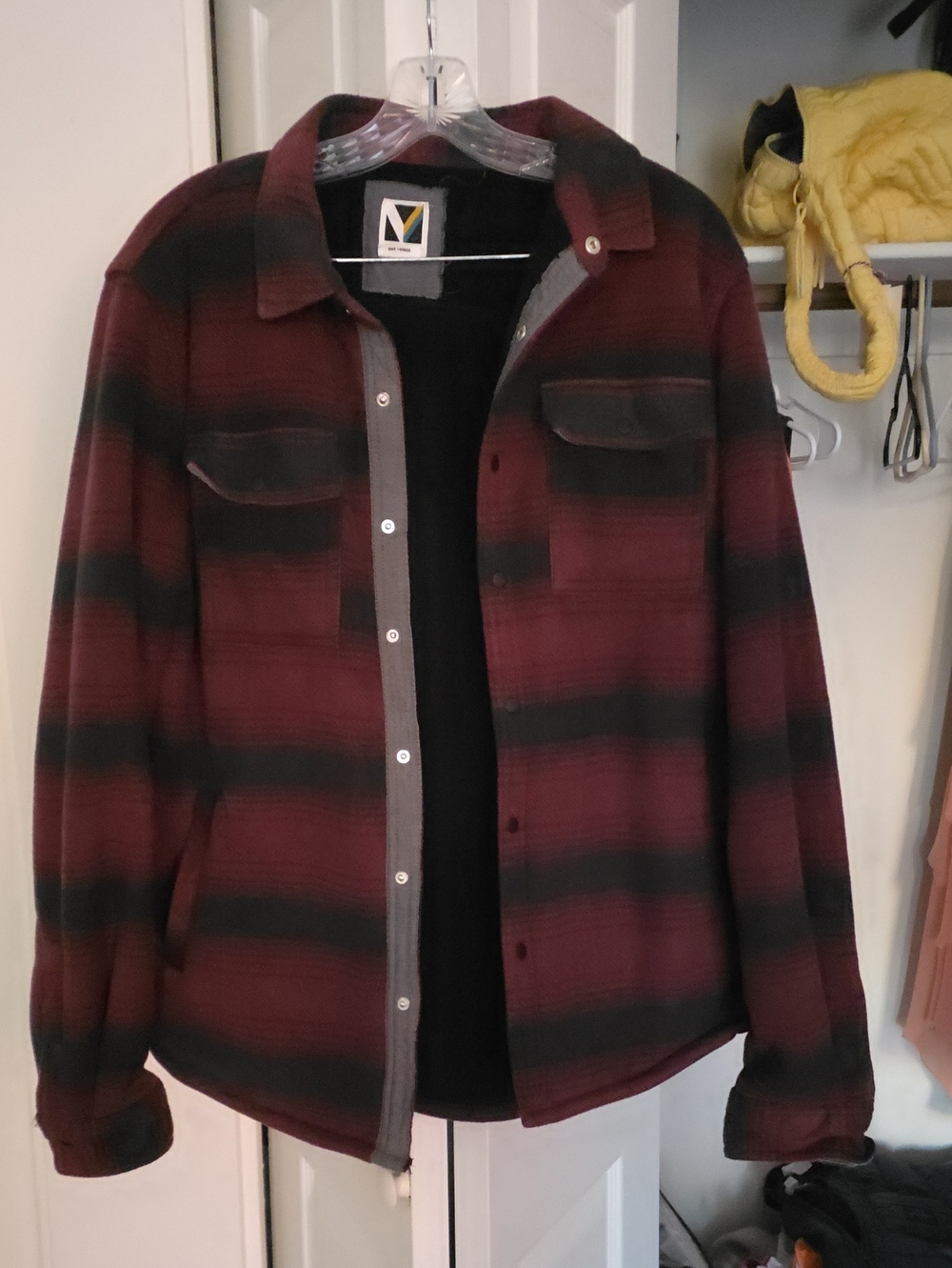 Vintage Men's Burgundy and Black Plaid Shirt Jacket